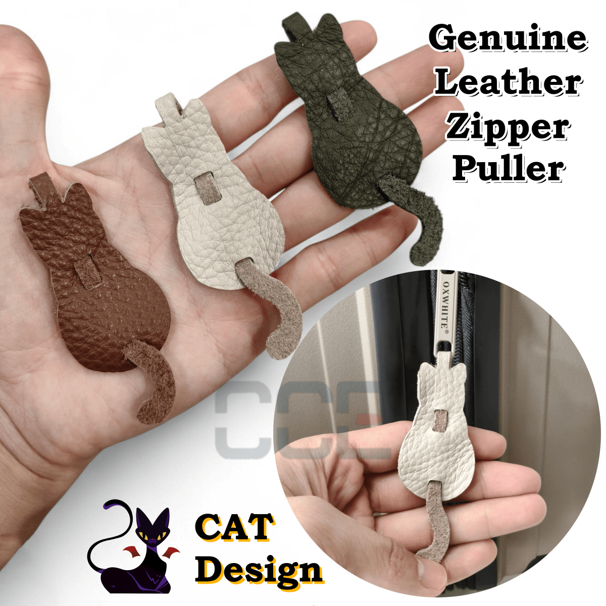 Ophelia | Cat Leather Zipper Puller